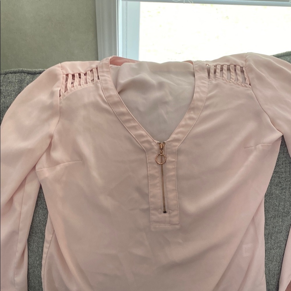 light Pink V-Neck Women's Top Candies adj sleeve cute cut outs